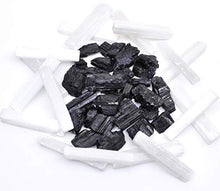 Load image into Gallery viewer, Dancing Bear Black Tourmaline &amp; Selenite Combo Pack (1 LB Each) Bulk Rough Raw Natural Stones for Good Vibes, EMF &amp; Radiation Protection, Healing Crystals, Info Cards, Cleansing Energy, Made in USA
