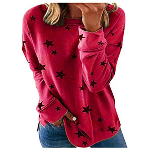 Women Pullover Long Sleeve Crew Neck Casual Sweatshirt Star Print Pullover Tops