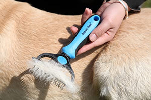 Maxpower Planet Pet Grooming Brush - Double Sided Shedding and Dematting Undercoat Rake Comb for Dogs and Cats,Extra Wide,Blue