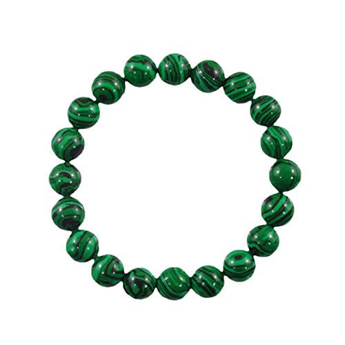Forziani 10mm Malachite Beaded Bracelet for Men - Luck and Money - High Quality Stretch Green Gemstone Beads Mens Bracelet Size Medium - Made in USA Gift Box Included