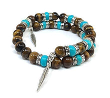 Load image into Gallery viewer, Tiger Eye Turquoise Southwestern Bangle Bracelet for Men &amp; Women
