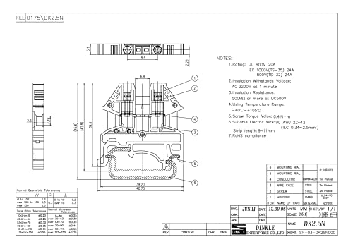 Load image into Gallery viewer, Dinkle UL Listed DIN Rail Terminal Block Kit #1 Red/Black Dinkle 20 DK2.5N 12 AWG Gauge 20A 600V Ground DK2.5N-PE Jumper DSS2.5N-10P End Covers End Brackets