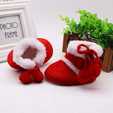 Load image into Gallery viewer, Infant Newborn Baby Girls Plus Velvet Warm Cotton Boots Winter Bandage Hairball Warm Booties (Red, Age:6~12 M)
