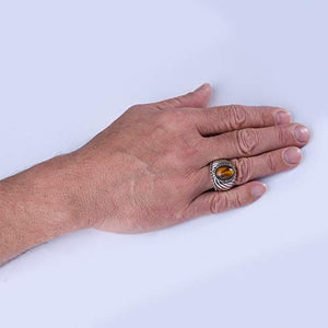 American West Sterling Silver Tiger Eye Gemstone Wide Rope Border Ring Size 11