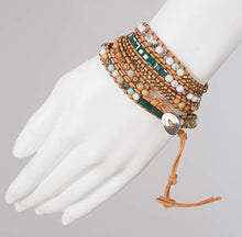 Load image into Gallery viewer, New! Dazzling Handmade Leather Wrap Bracelet | SPUNKYsoul Collection (5 Wrap Teal Camel)
