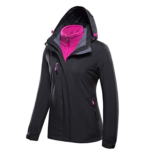 perfectCOCO Women's Plus Size Sport Jacket Waterproof Hoodie Hat Detachable Breathable Sport Outdoor Stand Collar Coat Black