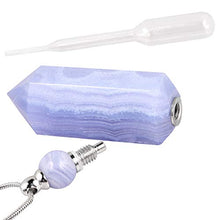 Load image into Gallery viewer, SUNYIK Blue Lace Agate Stone Essential Oil Diffuser Necklace for Women, Hexagonal Pointed Healing Crystal Perfume Bottle Pendant with Chain for Men, 28&quot;
