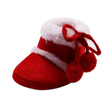 Load image into Gallery viewer, Infant Newborn Baby Girls Plus Velvet Warm Cotton Boots Winter Bandage Hairball Warm Booties (Red, Age:6~12 M)
