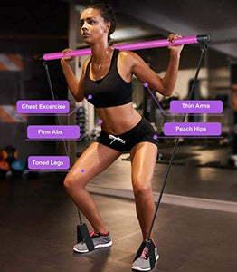 Artoflifer Exercise Resistance Band Yoga Pilates Bar Kit Portable Pilates Stick Muscle Toning Bar Home Gym Pilates with Foot Loop for Total Body Workout (Pink)