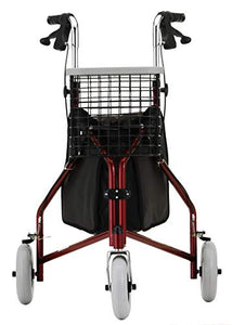 NOVA Traveler 3 Wheel Rollator Walker, All Terrain 8” Wheels, Includes Bag, Basket and Tray, Red