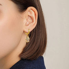 Load image into Gallery viewer, Luxval Evil Eye Hamsa Hand of Fatima Hoop Earrings for Women,14k Gold Plated Cubic Zirconia Evil Eye Dangle Drop Huggie Earrings for Women

