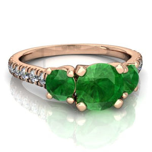 14K Rose Gold Emerald and Diamond Round Pavé Trellis Ring - Size 6