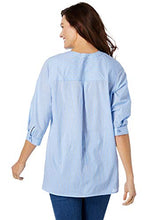 Load image into Gallery viewer, Woman Within Women's Plus Size Embroidered Cotton Tunic - 1X, French Blue Stripe Eyelet Embroidery White
