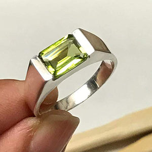 Genuine 2ct Green Peridot 925 Sterling Silver Men's Ring Size 7.75, 8, 9.75, 10, 10.75, 11, 11.75, 12, 12.5, 12.75, 13