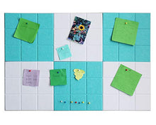 Load image into Gallery viewer, Large Bulletin Board Each 11.8" x 11.8" Omitfu 6 Pcs Felt Pin Board Tiles Used as Vision or Message Memo Notice Board with 3M Adhesive and A Box of Pushpins(White+Turquoise)
