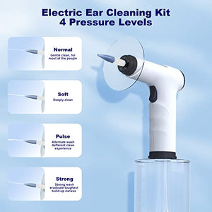 Electric Ear Wax Removal Kit with SoftSpray Safe and Effective Ear Cleaner with 4 Pressure Settings for Ear Wax Buildup Complete Ear Cleaning Irrigation Kit, Black