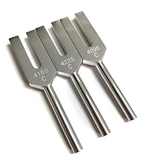 Load image into Gallery viewer, SINYI Angel Tuning Forks Set for Healing - 4096 Hz 4160 Hz 4225 with Wooden Hammers Triker, Velvet storage bag and Cleaning Cloth

