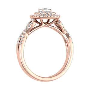 1/2 Carat Cushion cut Halo Diamond Engagement Ring in 10K Rose Gold (Ring Size 7)