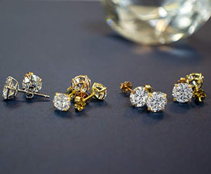 14k Solid White Gold ROUND Stud Earrings with Genuine Swarovski Zirconia | 2.5 CT.TW. | With Gift Box