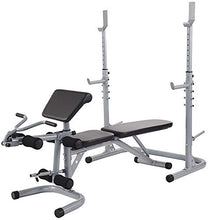 Load image into Gallery viewer, BalanceFrom RS 60 Multifunctional Workout Station Adjustable Olympic Workout Bench with Squat Rack, Leg Extension, Preacher Curl, and Weight Storage, 800-Pound Capacity, Gray
