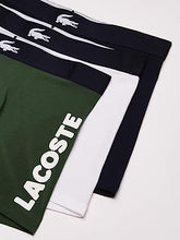 Load image into Gallery viewer, Lacoste mens Iconic Fashion 3 Pack Cotton Stretch Boxer Briefs, Thyme/Navy Blue-white, Large US
