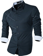 Load image into Gallery viewer, Sportrendy Men's Slim Fit Long Sleeve Casual Button Down Dress Shirt JZS044 Navy L
