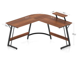 Cubiker Modern L-Shaped Desk Computer Corner Desk, PC Laptop Writing Study Desk for Home Office Wood & Metal, Espresso