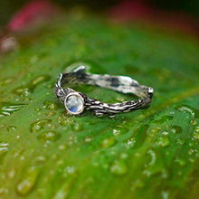 Load image into Gallery viewer, Sterling Silver Rainbow Moonstone Ring"Dew" READY TO SHIP, moonstone engagement ring,delicate ring,tiny stone ring, twig ring with stone
