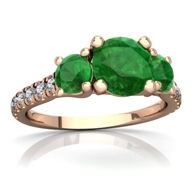 14K Rose Gold Emerald and Diamond Round Pavé Trellis Ring - Size 6