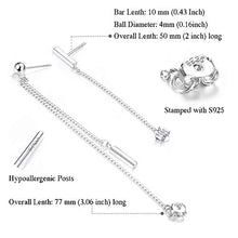 Load image into Gallery viewer, Milacolato 2Pairs Minimalist Tiny Bar Earrings with Threader Chain Sterling Silver Dangle Chain Earrings for Women
