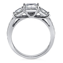 Load image into Gallery viewer, BERRICLE Rhodium Plated Sterling Silver Princess Cut Cubic Zirconia CZ 3-Stone Anniversary Promise Engagement Ring 3.25 CTW Size 10
