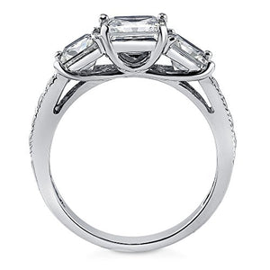 BERRICLE Rhodium Plated Sterling Silver Princess Cut Cubic Zirconia CZ 3-Stone Anniversary Promise Engagement Ring 3.25 CTW Size 10