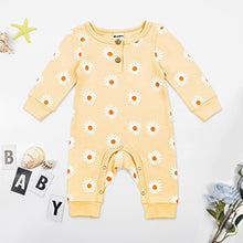 Load image into Gallery viewer, Newborn Baby Flower Romper, Infant Cotton Daisy Print Button One Piece Jumpsuit Fall Winter Outfit Clothes(Beige, 0-3M)
