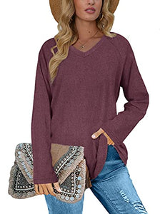 Fall Sweaters For Women Plain Tunic Shirts Purple Pullover Loose Fitting Clothes L