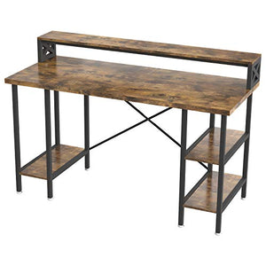 IRONCK Industrial Computer Desk 55", Office Desk with Printer Monitor Shelf Storage Shelf CPU Stand, Studying Writing Table for Home Office