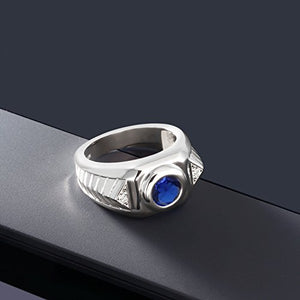 Gem Stone King 2.53 Ct Round Blue Created Sapphire 925 Sterling Silver Men's Ring (Size 12)