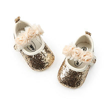 Load image into Gallery viewer, Baby Girl Moccasins Princess Sparkly Premium Lightweight Soft Sole Prewalker Toddler Shoes (M:6-12 Months, 1816-Gold)
