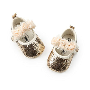 Baby Girl Moccasins Princess Sparkly Premium Lightweight Soft Sole Prewalker Toddler Shoes (M:6-12 Months, 1816-Gold)