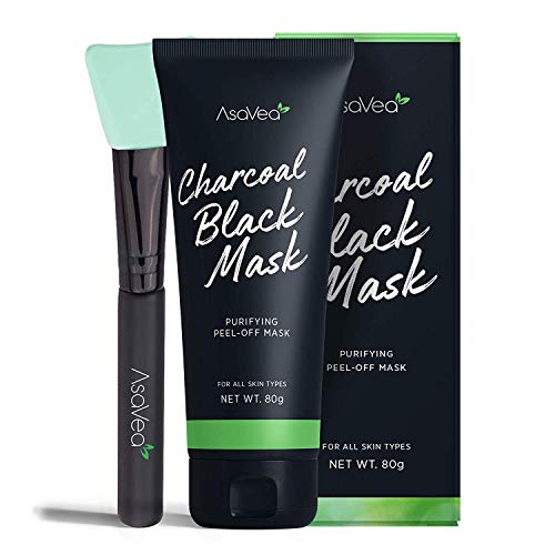 AsaVea Blackhead Peel Off Mask With Brush, Black mask, Blackhead Remover Mask, Purifying Black Peel off Charcoal Mask, Pore Removal Peel off Strip Mask Blackhead Acne Black Mud Facial Mask 80g