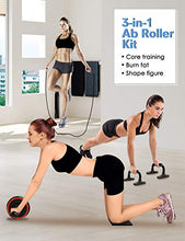 Load image into Gallery viewer, NORSENS Ab Roller Wheel, 3-in-1 Ab Wheel Roller for Abdominal Exercise with Knee Pad, Adjustable Speed Jump Rope and Push up Bars, Exercise Equipment for Home Gym Office Workout
