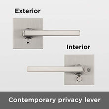 Load image into Gallery viewer, Kwikset 91550-001 Halifax Door Handle Lever with Modern Contemporary Slim Square Design for Home Bedroom or Bathroom Privacy in Satin Nickel
