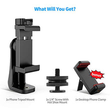 Load image into Gallery viewer, Universal Phone Tripod Mount Adapter + 1/4&quot; Screw + Cell Phone Bracket Clamp, Rotatable Vertical and Horizontal Smartphone Holder Stand Clip for iPhone X XS XR 11 Pro, Samsung S10 S9+, and All Phones
