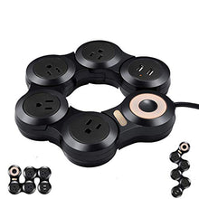 Load image into Gallery viewer, Flexible Power Strip Surge Protector with 2 USB Ports and 4 Outlets for Home, Office and Travel (9Ft Long Cord, Black)
