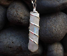 Load image into Gallery viewer, Rainbow Moonstone Crystal Healing Necklace - For Crown Chakra | Brings Hope, Luck And Abundance. Relieves Emotional Stress. Enhances Intuition, Psychic Abilities And Sensitivity | With Stylish Chain
