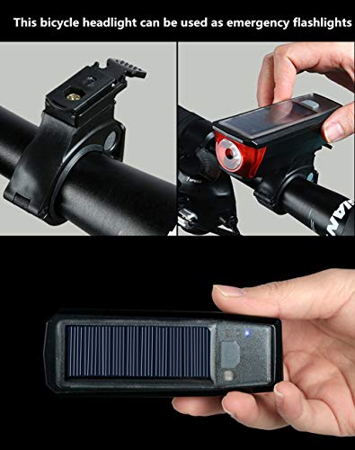 Load image into Gallery viewer, Solar USB Rechargeable Bike Front Lights Set 5 Modes 120db Bicycle Bell Horn 350 Lumens 4 Mode Waterproof Bicycle Headlight, USB Output Charge Your Mobile Phone, Road Cycling Safety Flashlight Lights