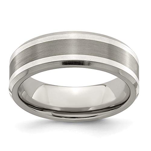 Edward Mirell Titanium Brushed 925 Sterling Silver Inlay 7mm Wedding Ring Band Size 8.00 Man Fancy Precious Metal Fine Jewelry For Dad Mens Gifts For Him