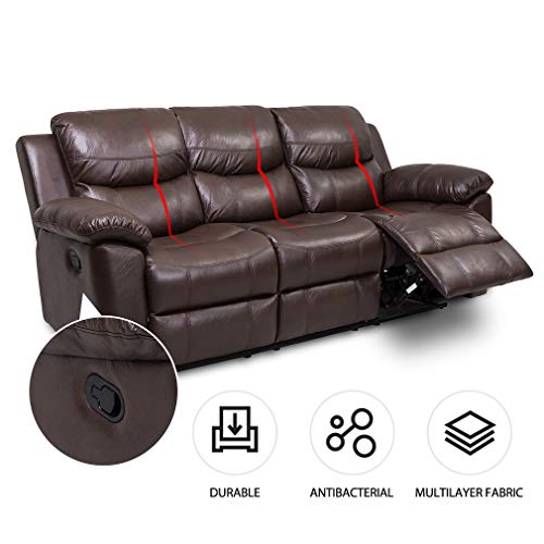 Load image into Gallery viewer, JUNTOSO 3 Pieces Recliner Sofa Sets Bonded Leather Lounge Chair Loveseat Reclining Couch for Living Room - Chocolate