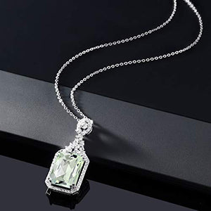 Gem Stone King 925 Sterling Silver Green Prasiolite Pendant Necklace For Women (7.20 Ct Emerald Checkerboard 14X10MM with 18 Inch Silver Chain)