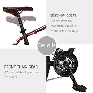 PanAme Mountain Bike 26 Inches Outroad 21 Speed Suspension Fork Anti-Slip Bicycle with Dual Disc Brake and High Carbon Steel Frame for Men and Women, Red