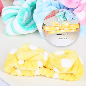 Bow HeadBands, Teenitor Women Headbands for Makeup Cosmetic Facial Shower Spa Elastic Hair Band Hairlace Headband for Baby girls Yellow Blue Green Purple Pink, 5pcs